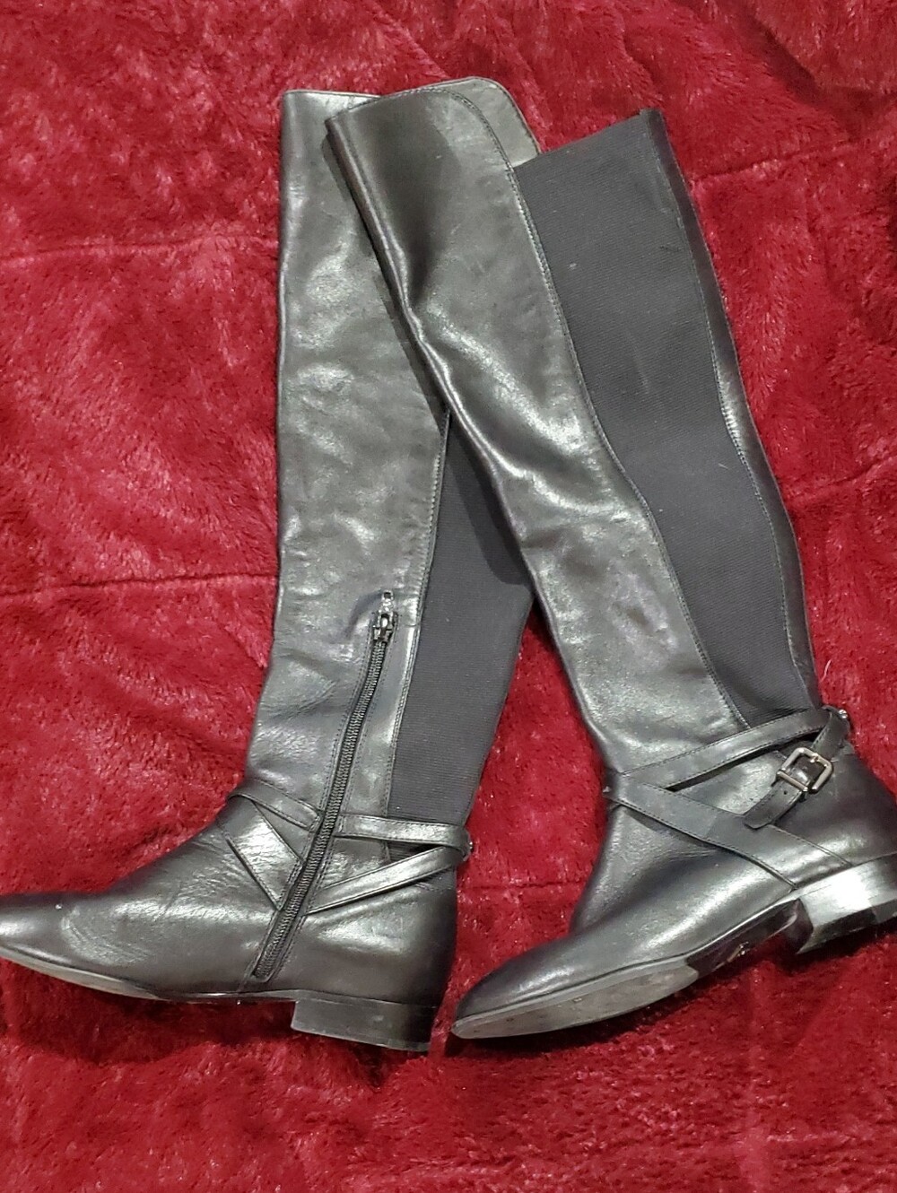 ANTONIO MELANI Black Knee Riding Boots with Buckle Accent